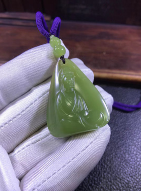 天然和田玉析木黄绿河磨玉1718明星料观音挂坠20克玉净如水无结构