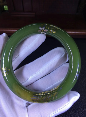 析木绿河磨玉错金工艺5.7口径手镯重68克玉净没有结构没有瑕疵