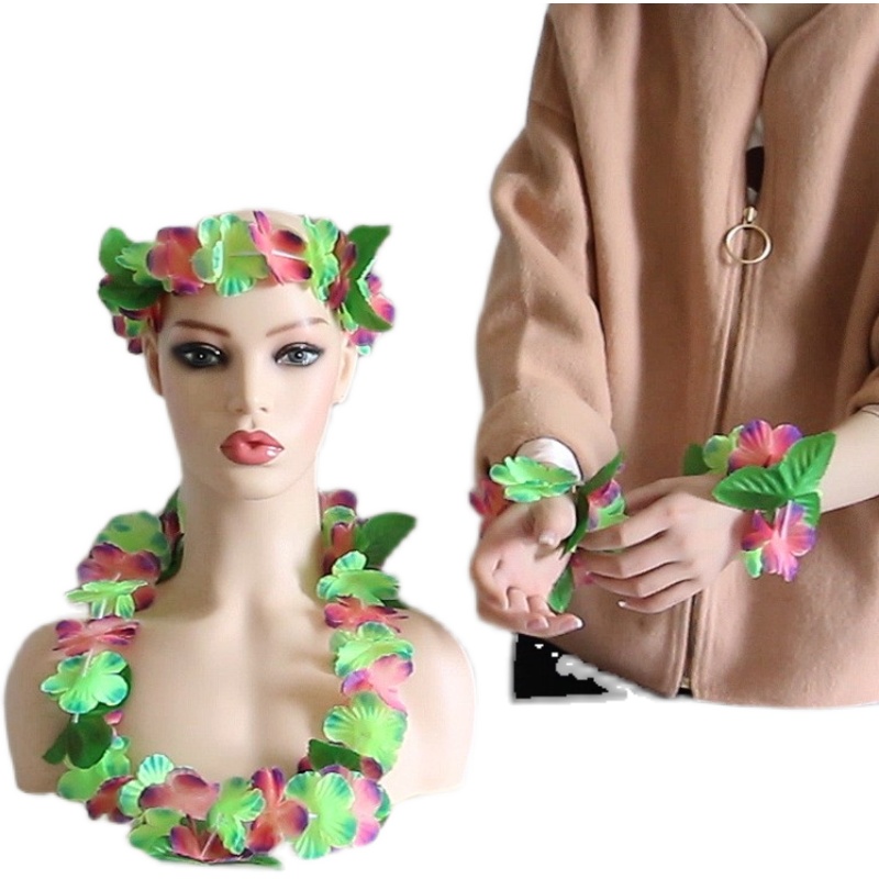 夏威夷12色绿叶花环四件套活动节日装扮配饰