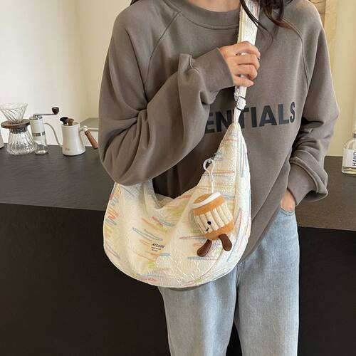 帆布包女2024新款日系ins大容量饺子包大学生上课斜挎慵懒风单肩 - 图0