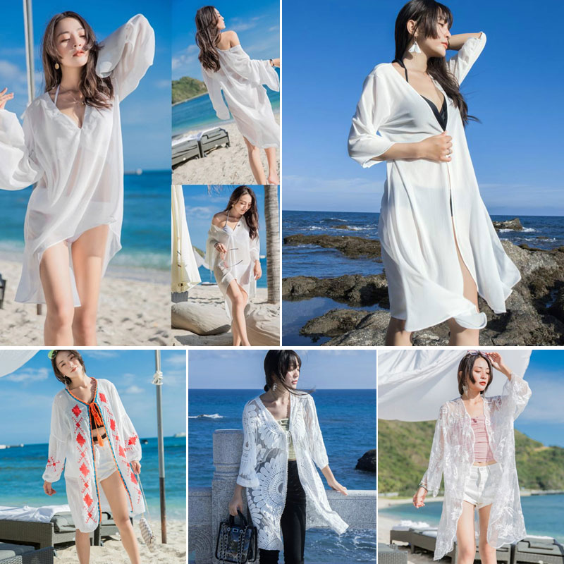 防晒衣女沙灘外搭雪紡開衫上衣夏季海邊度假比基尼罩衫薄外套寬鬆