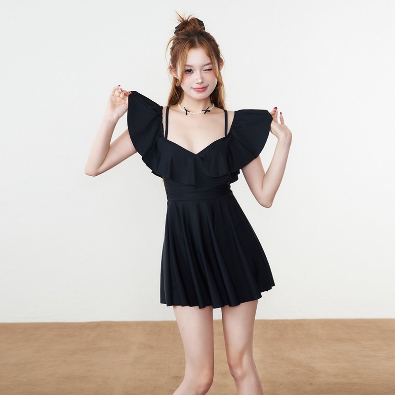 泳衣女一字肩连体裙式200斤胖mm学生ins遮肚显瘦温泉保守大码泳装,淘宝优惠券,粉丝福利购,淘宝优惠卷