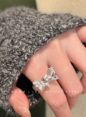 清冷感玉髓闪钻蝴蝶戒指女