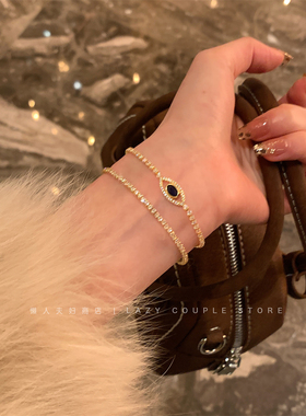 超闪锆石蓝色椭圆眼睛可调节手链