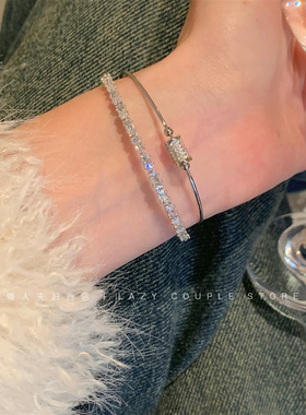 小蛮腰锆石爆闪双层开口手镯女小众轻奢时尚名媛手环2024年新款潮