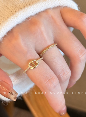 轻奢猪鼻子素圈叠戴戒指女