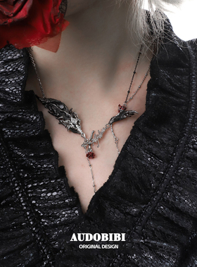 宫羽系列暗黑氛围感项链原创小众设计羽毛红玫瑰高级感锁骨链女