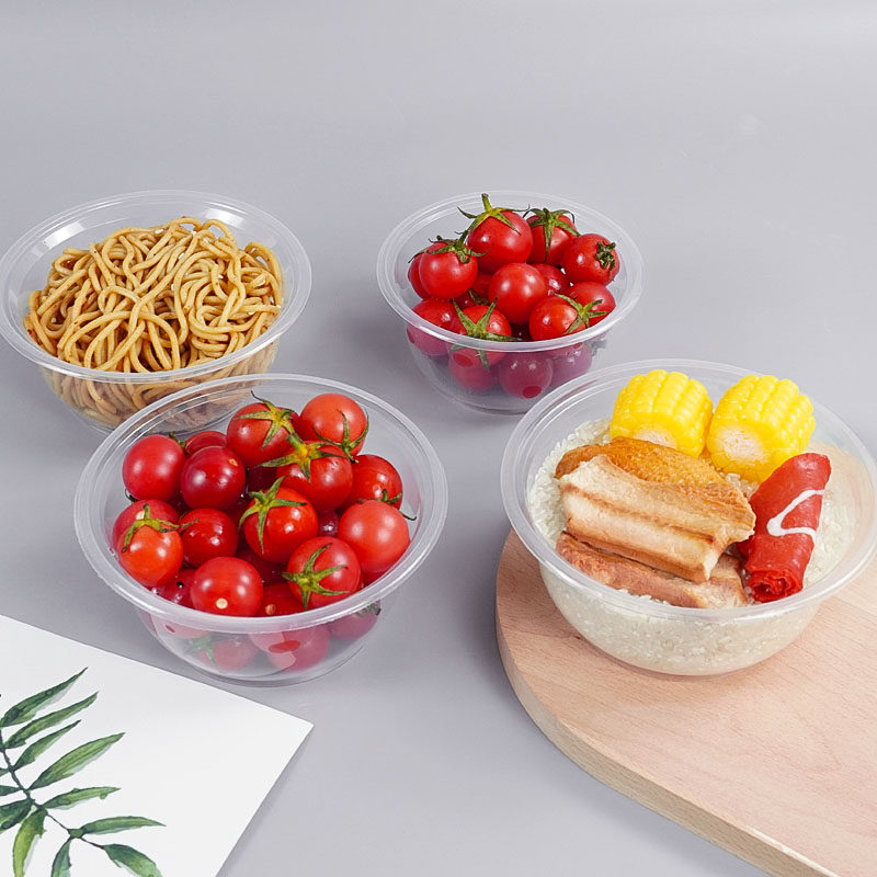 一次性碗筷塑料碗圆形打包盒汤碗酒席餐具餐盒带盖整箱食品级饭盒 - 图2