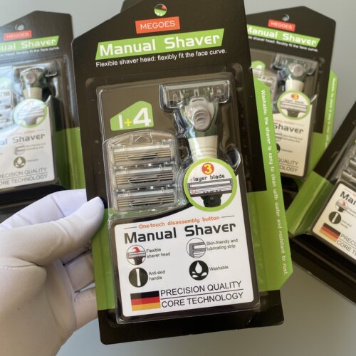 德国品质！4刀头男士便携手动三层剃须刀不锈钢可水洗刮胡刀套装 - 图0