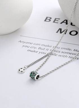 s925纯银滴胶绿色四叶草项链