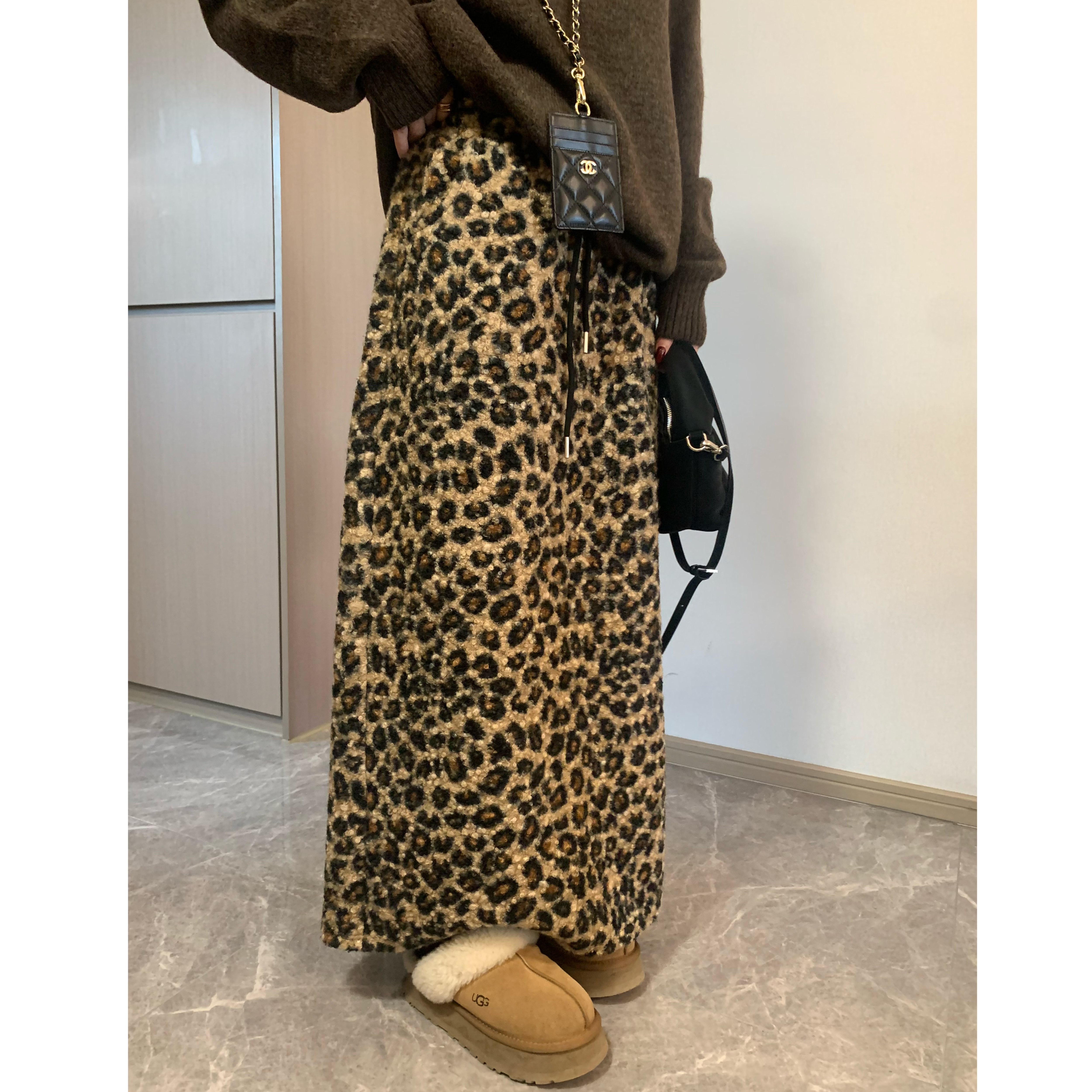 [香蕉派派]自留美拉德穿搭时髦圈圈绒长款开叉休闲豹纹裙女保暖,淘宝优惠券,粉丝福利购,淘宝优惠卷