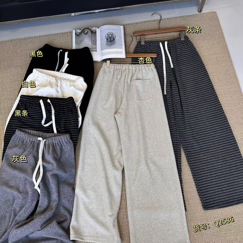 MarioQueiroz2586秋高腰抽绳显瘦窄版直筒阔腿裤休闲长裤子糯米裤 - 图3