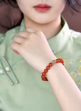 天然红玛瑙和田玉手链女小众轻奢