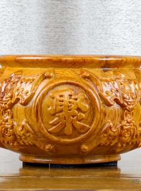 花梨实木雕刻聚宝盆摆件店铺乔迁