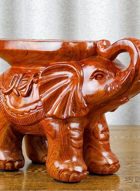 花梨实木雕刻大象落地换鞋凳