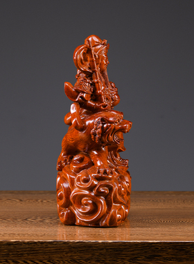 武财神店铺家用骑虎像摆件实木