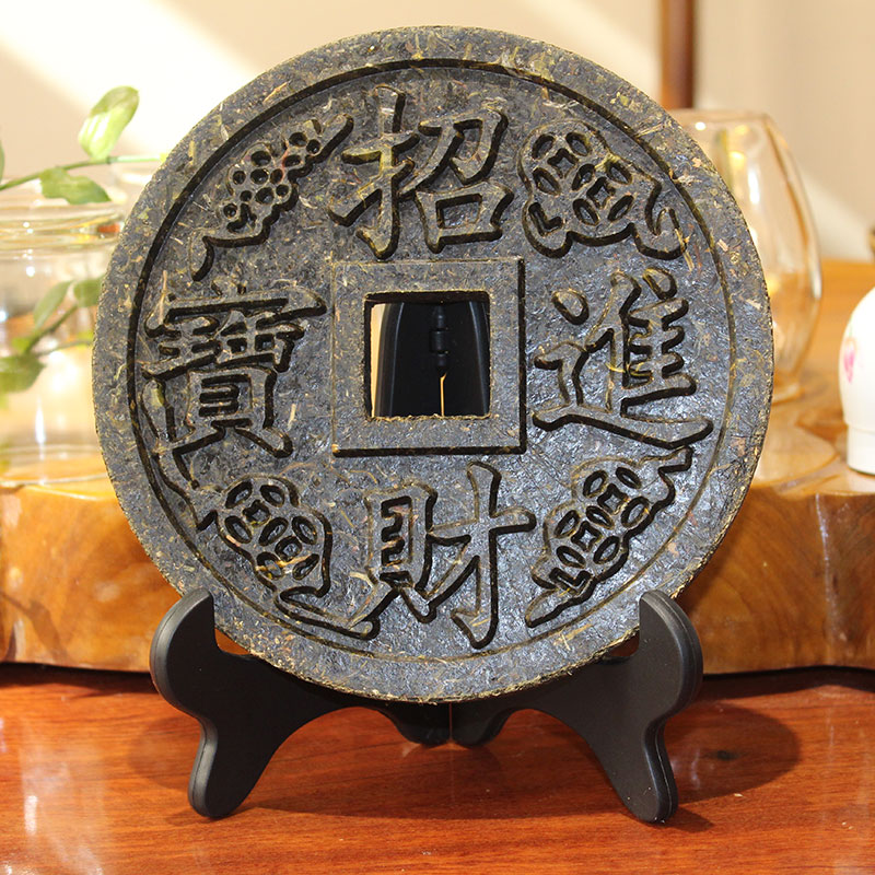 普洱茶雕摆件工艺茶装饰圆形茶饼招财进宝恭喜发财纪念品礼盒摆件