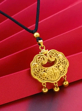 周家同款祥云长命锁吊坠仿18k黄金项链女0字链沙金高保色项链锁骨