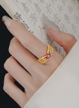 2025新款复古宫廷风麦穗满钻结戒指轻奢高级感首饰