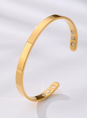 不锈钢磁石手镯宽光面开口手环双磁性控脂饰品配饰