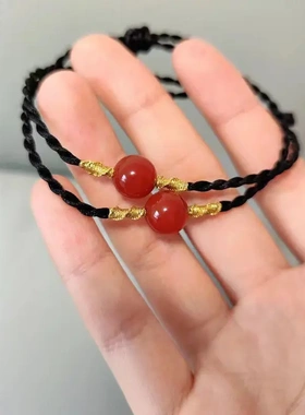 石红玛瑙手链女时尚新款编织情侣手绳送女友同款