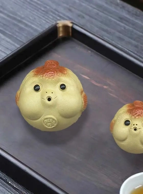 紫砂茶宠泡泡鱼摆件精品可养小金鱼手工雕塑鸿运当头香插