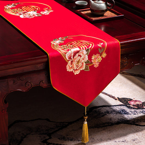 新年桌布氛围感中式茶旗茶桌垫布禅意桌旗布艺长条高端轻奢茶几布 - 图2