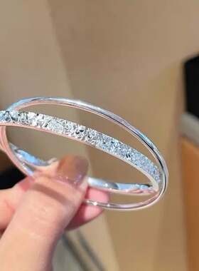 新款双环碎碎冰银手镯女精致闪亮闭口手环个性气质女生手饰送礼