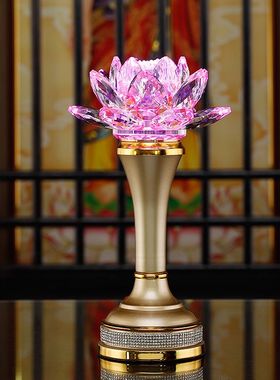 七彩水晶莲花灯LED一对插电灯长明灯持久