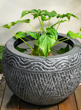 户外树脂鱼缸庭院子室内外造景阳台古法成品养鱼池圆形仿石水槽