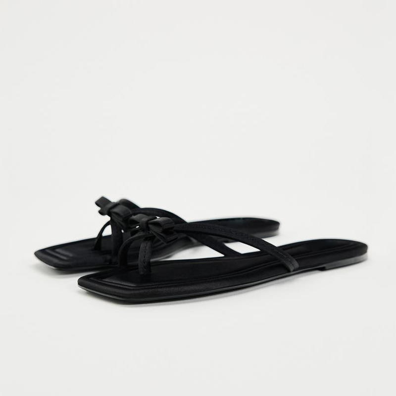 ZA2025夏季新款蝴蝶结夹趾平底拖鞋沙滩度假风凉拖鞋外穿人字拖鞋 - 图1