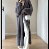 Ferret Floss Coat Jacket Cardiovert Lady Autumn Winter New long style Loose Big Code Fat MM Retro Lazy Wind-Knit Cardiovert