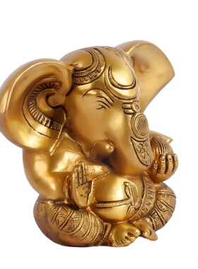 印度国际直邮手工黄铜Appu Ganesha 象头神雕像 大耳朵 6 英寸
