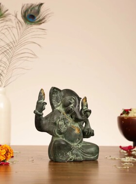 印度国际直邮黄铜Ganesha复古象头神雕像带倾斜头部7 英寸雕像