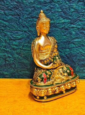 印度国际直邮手工制作佛像冥想姿势坐禅7.5 英寸 黄铜禅定手印