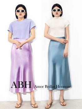 ABH heavy-end high-end acetate fishtail skirt satin drape A-line ສິ້ນຍາວກາງສໍາລັບແມ່ຍິງ