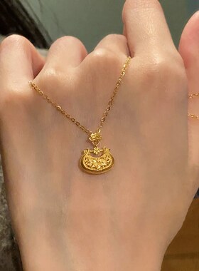 金色花丝如意锁包项链新款轻奢精