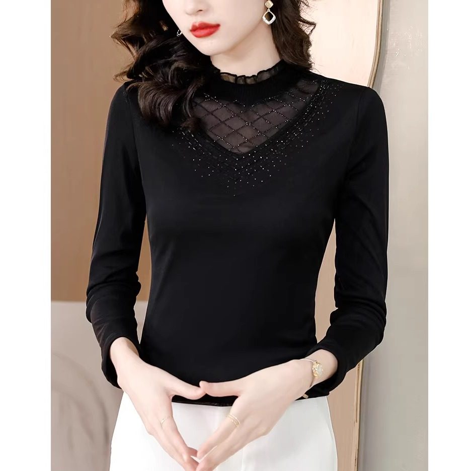 高端义乌蕾丝打底衫女秋冬加绒加厚内搭t恤2025新款妈妈网纱上衣,淘宝优惠券,粉丝福利购,淘宝优惠卷