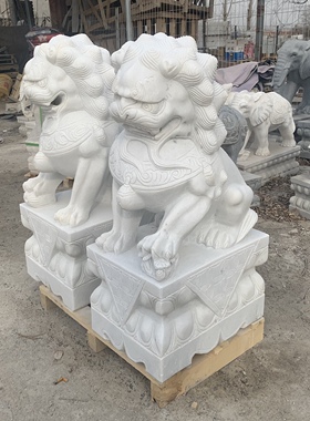 汉白玉石狮子镇宅墓地家用两用雕刻石雕摆件祠堂大门门口摆件