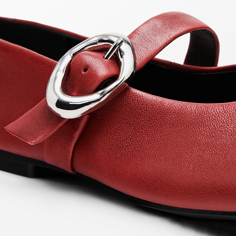 西班牙M.D原单女鞋玛丽珍平底红色真皮软皮一字扣带浅口舒适春秋,淘宝优惠券,粉丝福利购,淘宝优惠卷