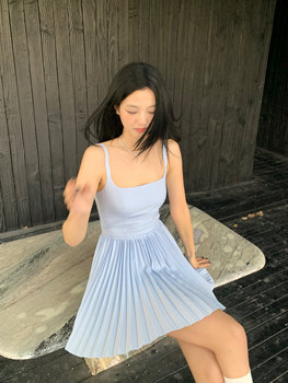 XIAOYI custom summer dress/ballet style suspender skirt women's waist slimming backless pleated skirt A-line short skirt