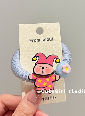 Cutegirl studio韩国五彩花小狗电话绳大肠发圈头绳紫色一字夹子