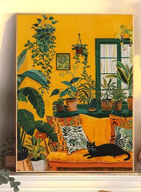 马蒂斯客厅装饰画仿油画涂鸦猫咪