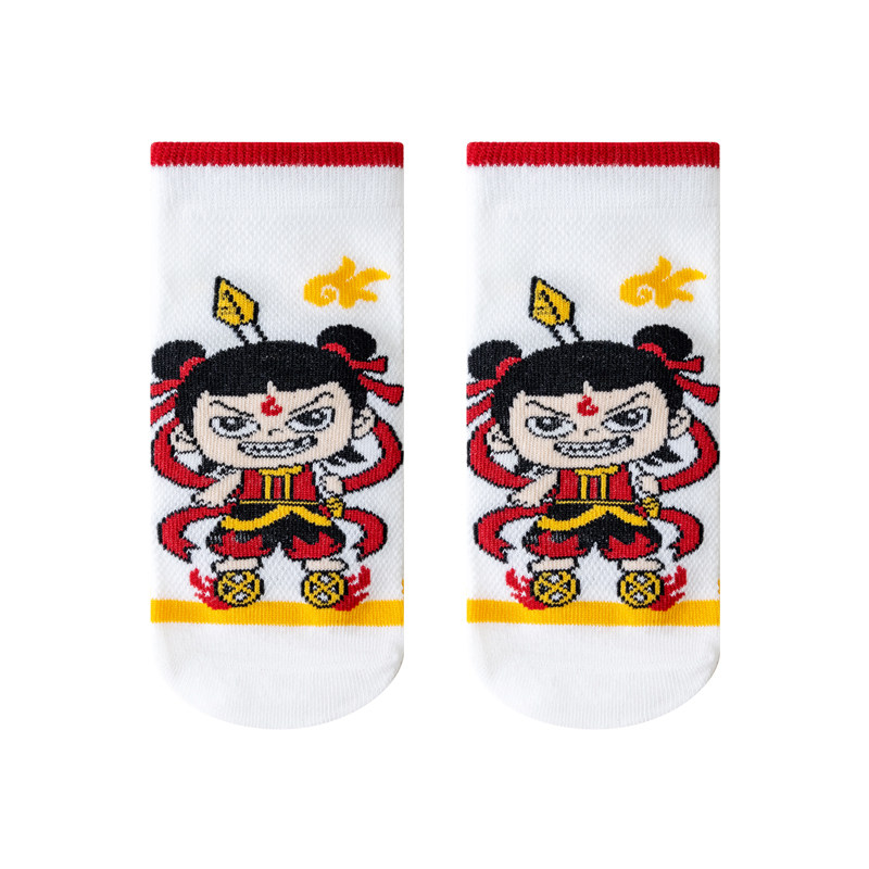 儿童纯棉袜子春夏短袜薄款网眼防臭吸汗卡通哪吒敖丙男女童中筒袜,淘宝优惠券,粉丝福利购,淘宝优惠卷