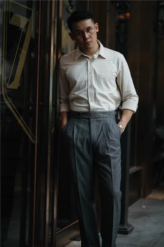 秋冬羊毛呢子加厚意式复古那不勒斯宽松直筒西裤男大码垂感休闲裤 - 图0