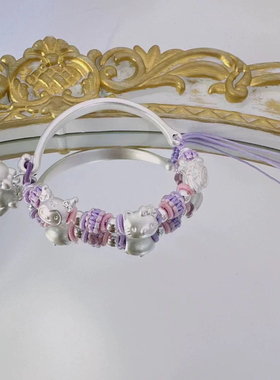 足银可爱卡通Kitty猫半手镯纯银玉桂狗美乐蒂手链女友三丽鸥