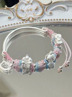 足银可爱卡通Kitty猫半手镯玉桂狗美乐蒂手链女友三丽鸥手镯