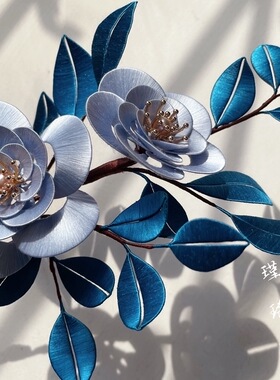 原创红色山茶缠花摆件