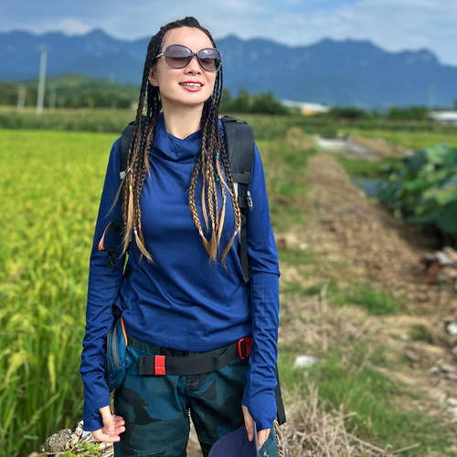 北京森林户外连帽高领护脸运动跑步健身遮阳速干透气长袖T恤女式 - 图2