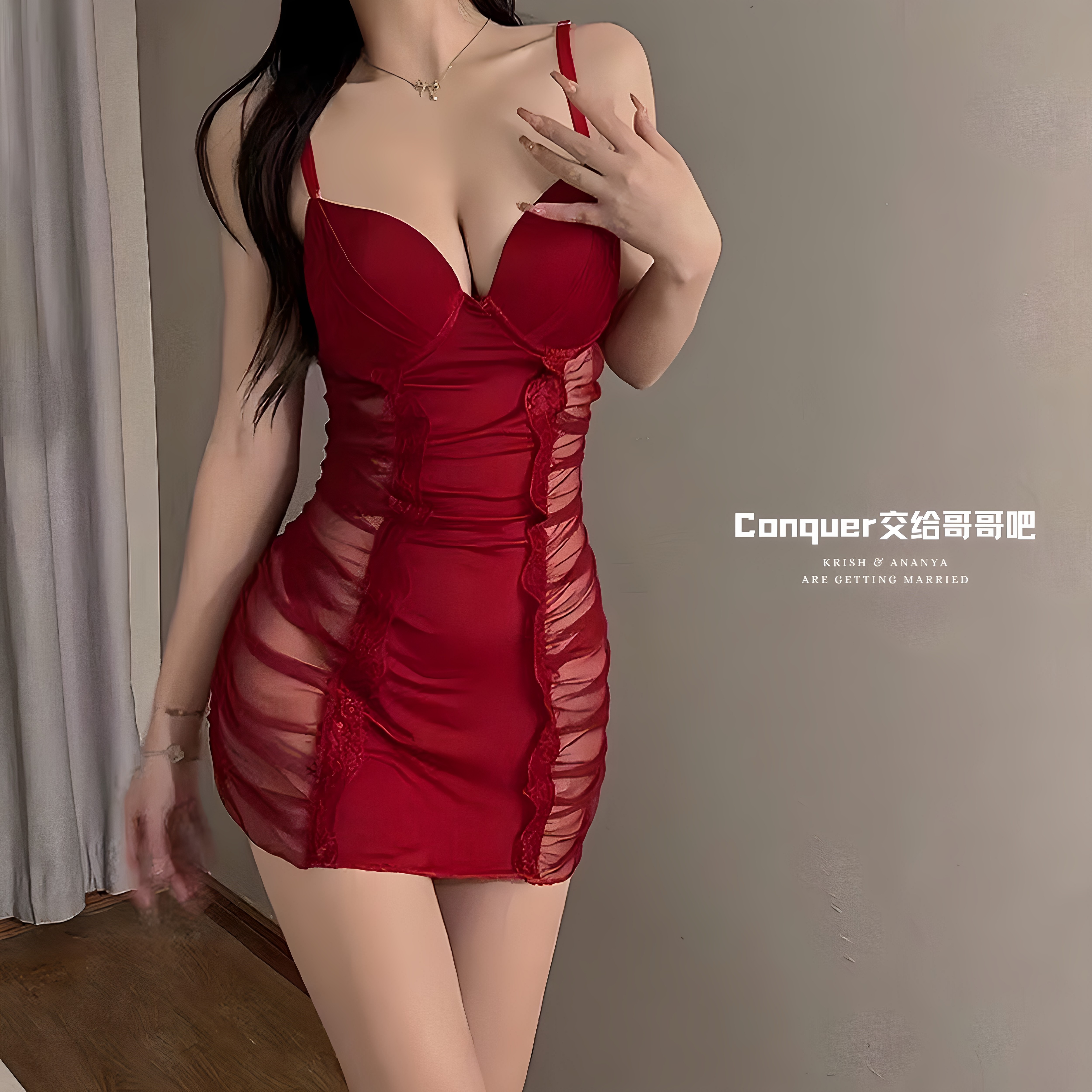 约会助攻！性感带胸垫吊带连衣裙网纱透视情趣包臀裙钢托聚拢睡裙 - 图1